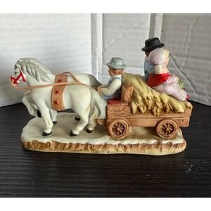 1987 Lefton Colonial Village Hayride Figurine 06456 Horse Drawn Wagon Vintage